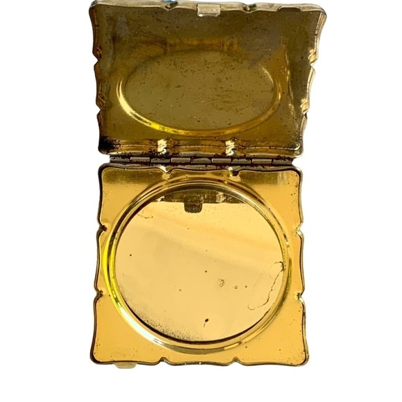 Vintage Floral Compact Mirror Made in Japan Flowers Gold Tone Enamel Square - Picture 4 of 4